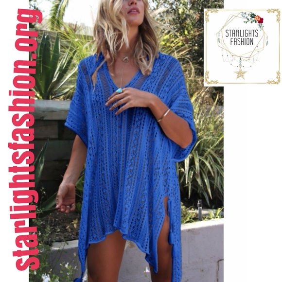 Starlights fashion Other - Cobalt Blue Crochet Knitted Tassel Tie Kimono
